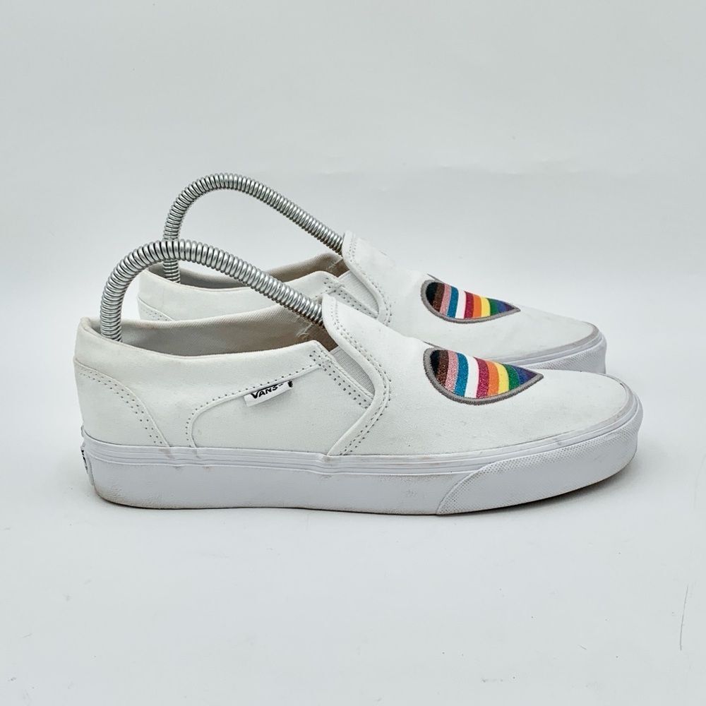 Vans Rainbow pride glitter sparkle heart white slip on shoes size 8